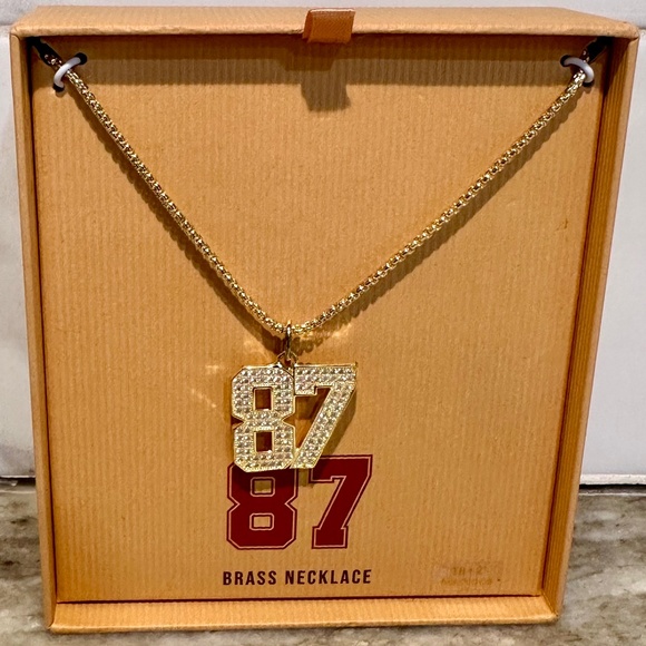 # 87 Crystal Football Number 18" Brass Rolo Chain Kelce Swift Pendant Swifties - Picture 1 of 7